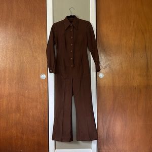 Vintage 1970 jumpsuit - brown - small - dagger collar - wide leg